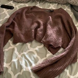 purple cropped sweater with flare sleeves